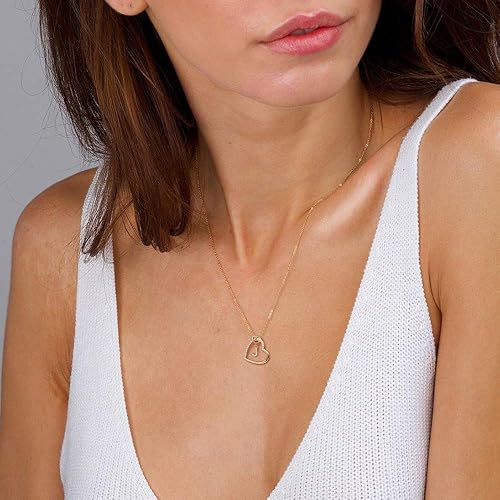 Miniatura 3 de Collar CZ con colgante de corazón con inicial de circonita cúbica, chapado en oro de 14 quilates, collar con inicial de corazón para adolescentes y
