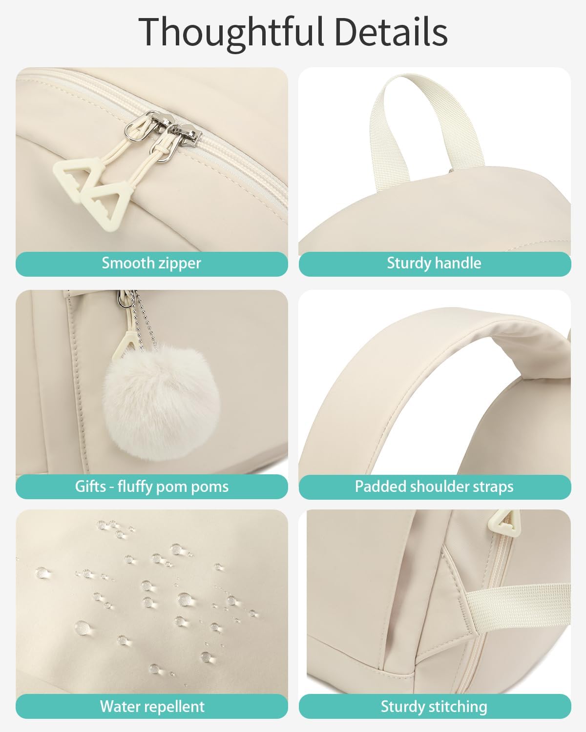 Girls Backpack, Middle School Back Pack for Teen Girls Cute Bookbag College Backpack for Women, Preppy Schoolbag for Elementary High School, Beige - Image 5