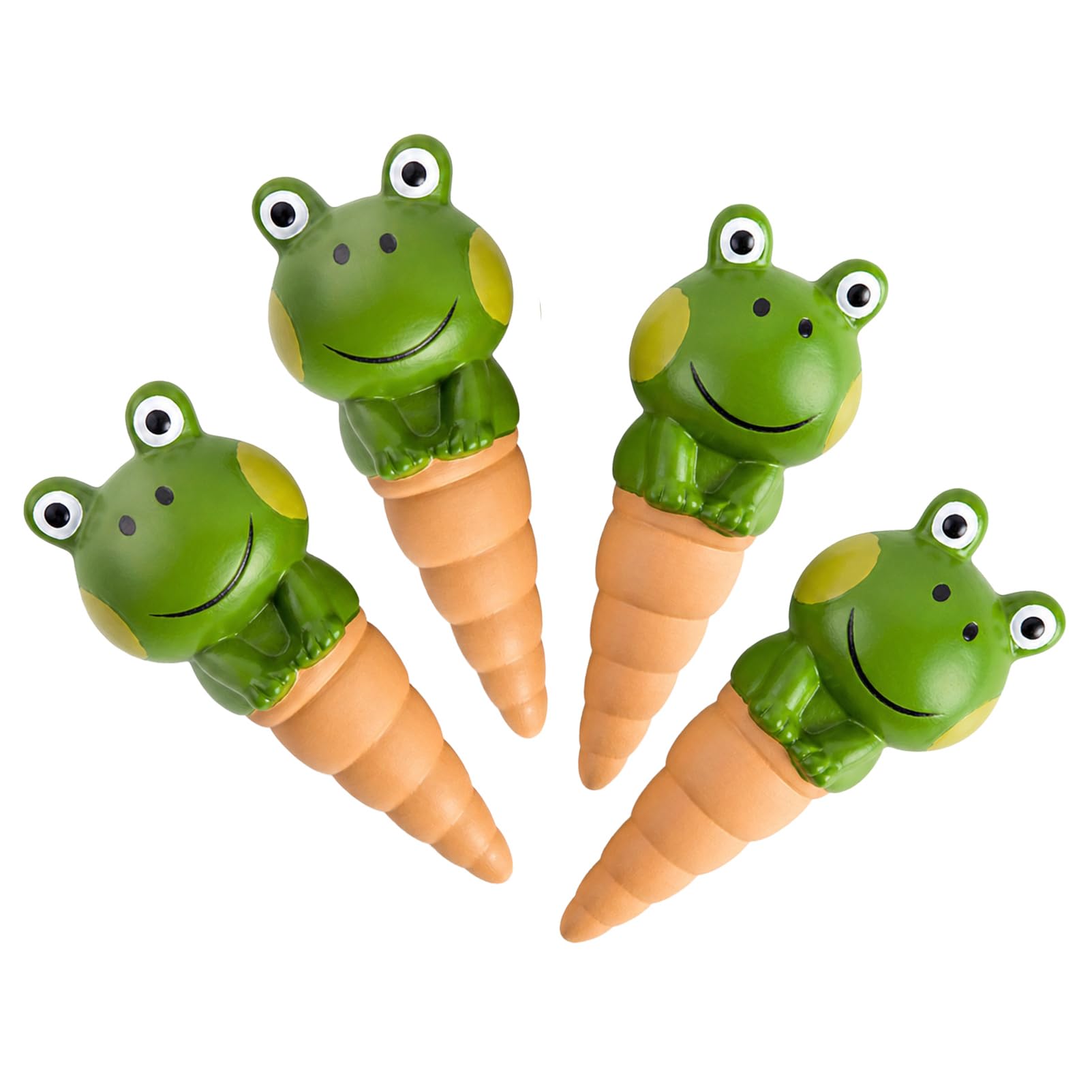 szoszo 4 Frog-Shaped Terracotta Watering Spikes​ for Plants, 90ml Self Watering Globes​, Slow‑Release Plant Watering​ Devices for Indoor & Outdoor Garden Containers on Holiday (Green)
