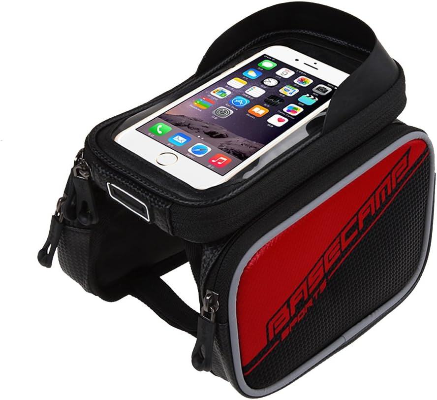 Oren Bravo Mountain Road Bike Waterproof Front Frame Bag Cycling Tube Pannier Double Pouch for 5.8" Touch Screen Cellphone (Red)