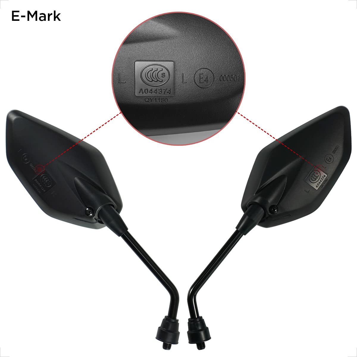 Evermotor - Espejo retrovisor universal para moto y scooter lateral homologado E, espejo retrovisor E4, 1 rosca M10 a la derecha + 1 rosca M10 a la izquierda, 2 roscas M8 a la derecha + 1 rosca M8 a