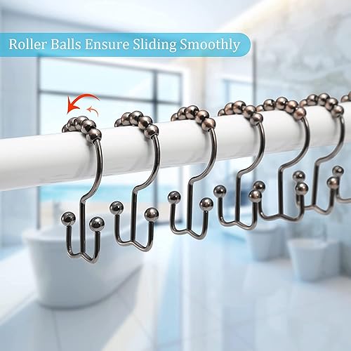 Miniatura 6 de HEILONG 12 anillos de cortina de ducha, ganchos de ducha dobles de metal resistente al óxido para cortina de ducha, anillos de ducha para barra de