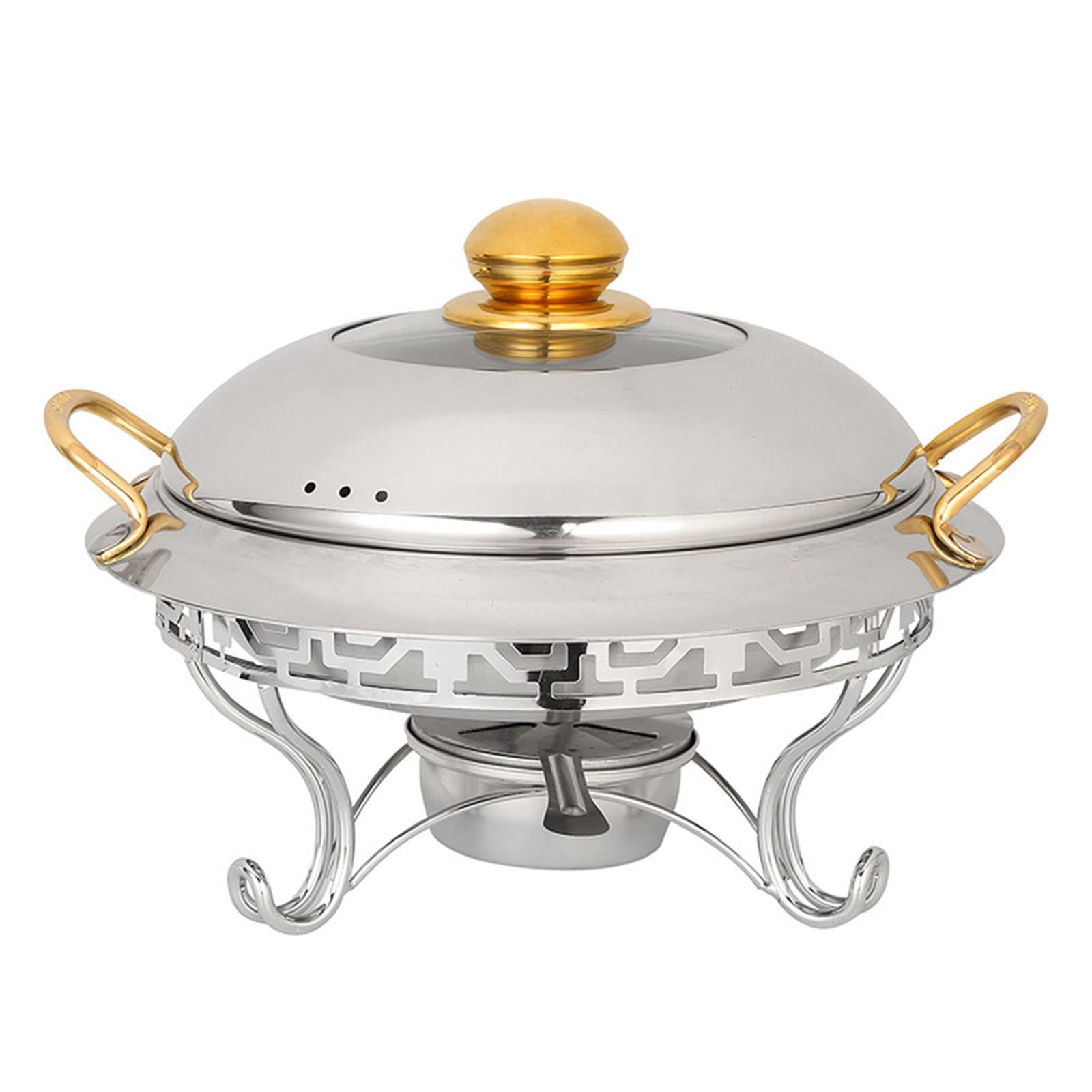 Chafing Dish Rotondo Placcato Oro, 2/4/6 Confezioni in Acciaio Inox Chafer Catering Buffet Warming Container Set con Porta-combustibile, per ristoranti, Feste, Matrimoni, 4 Confezioni