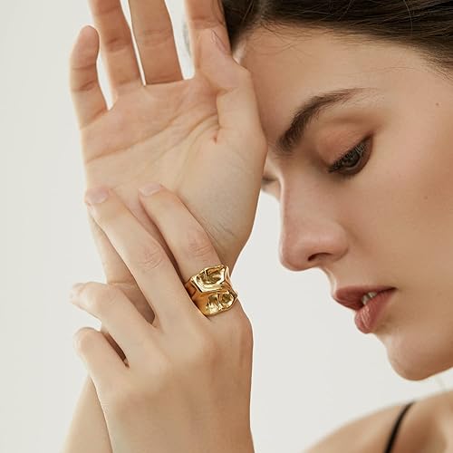 Vista 4 de YADUDA Juego de Anillos de Oro y Plata para Mujer Anillos Gruesos de Declaración ZC Anillo de Croissant de Ojo Maligno Anillo Grueso Chapado en Oro