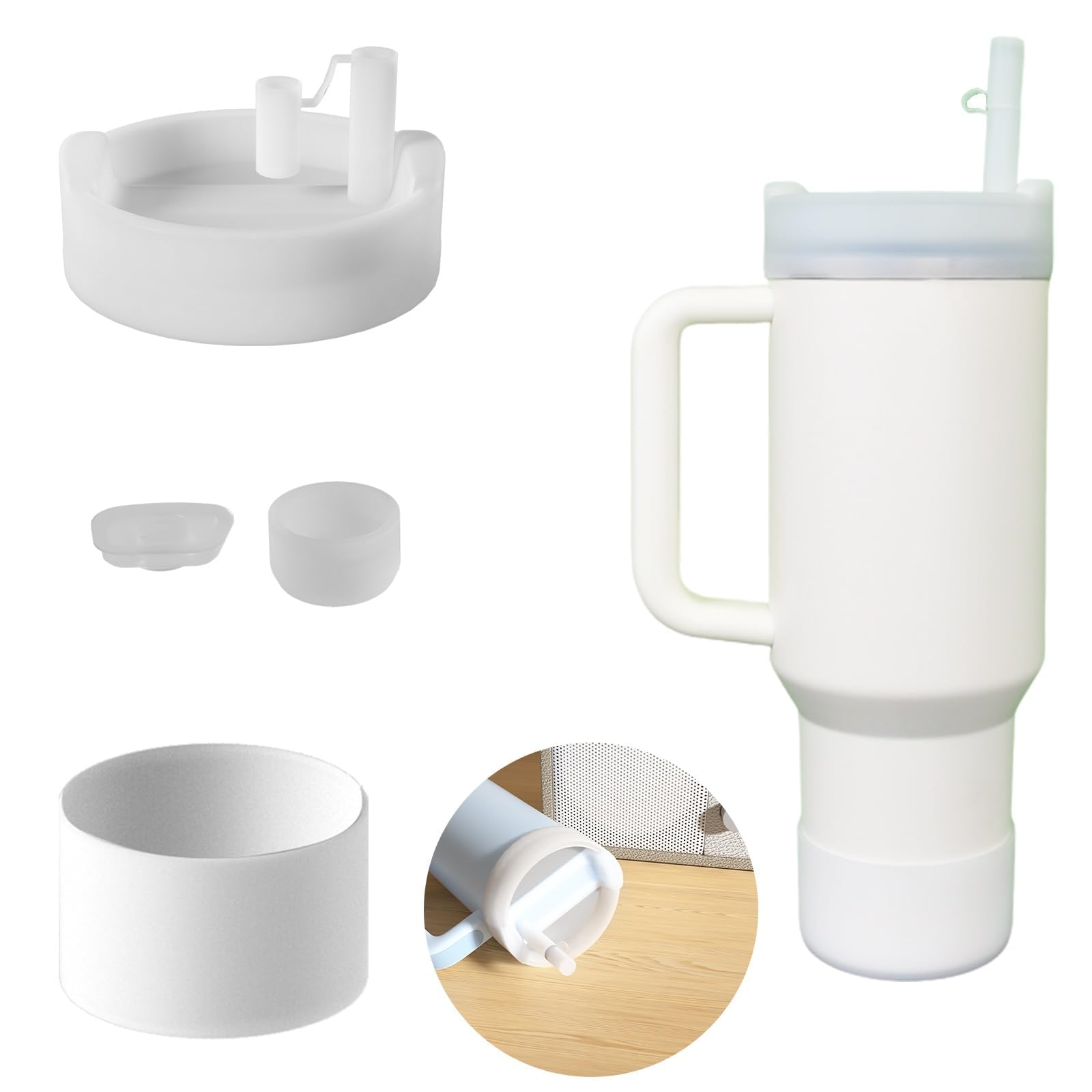 6PCS White Pearl Straw Covers For Stanley Cups - 10mm Silicone Straw Toppers