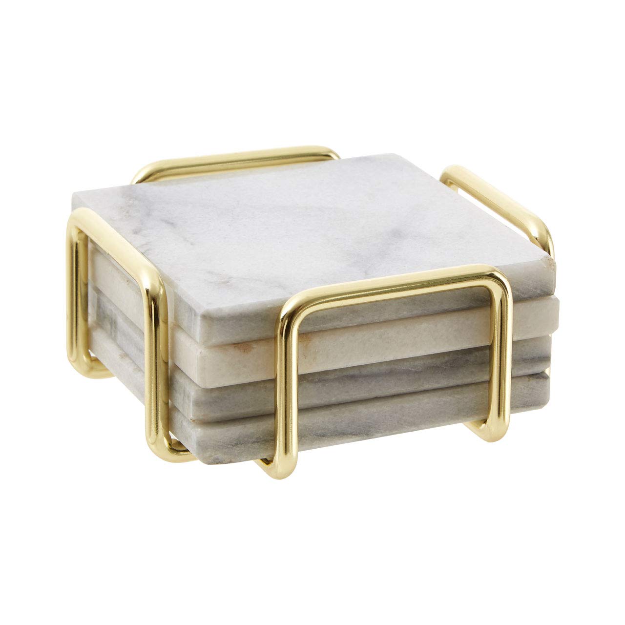 Orsina Set Of Four White Marble Coasters With Brass Finish HolderDurable Natural Stone Coasters from B&Q