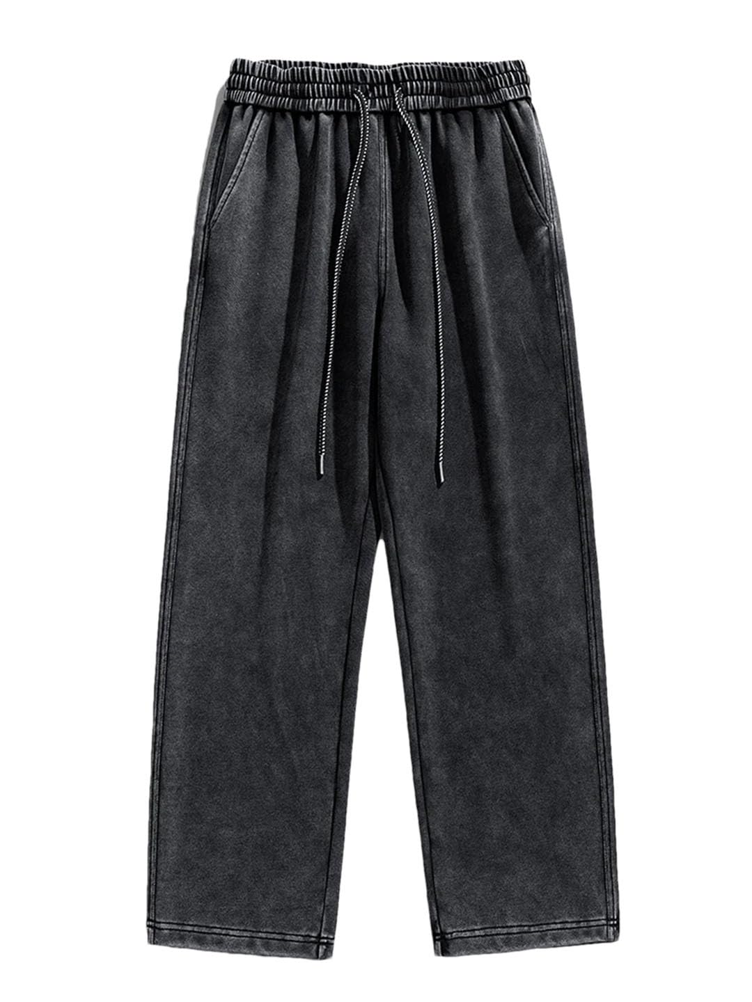 Mens Sweatpants Washed Wide Leg Straight Track Pants Big Size Distressed Loose Trousers