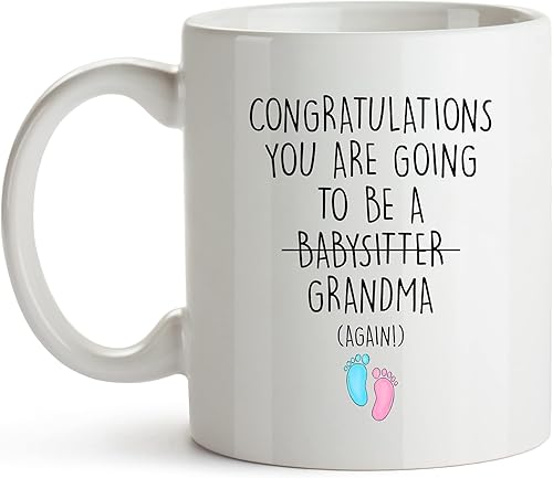 YouNique Designs Taza de café Grandma Again, 11 onzas, anuncio de embarazo para la abuela otra vez, color blanco