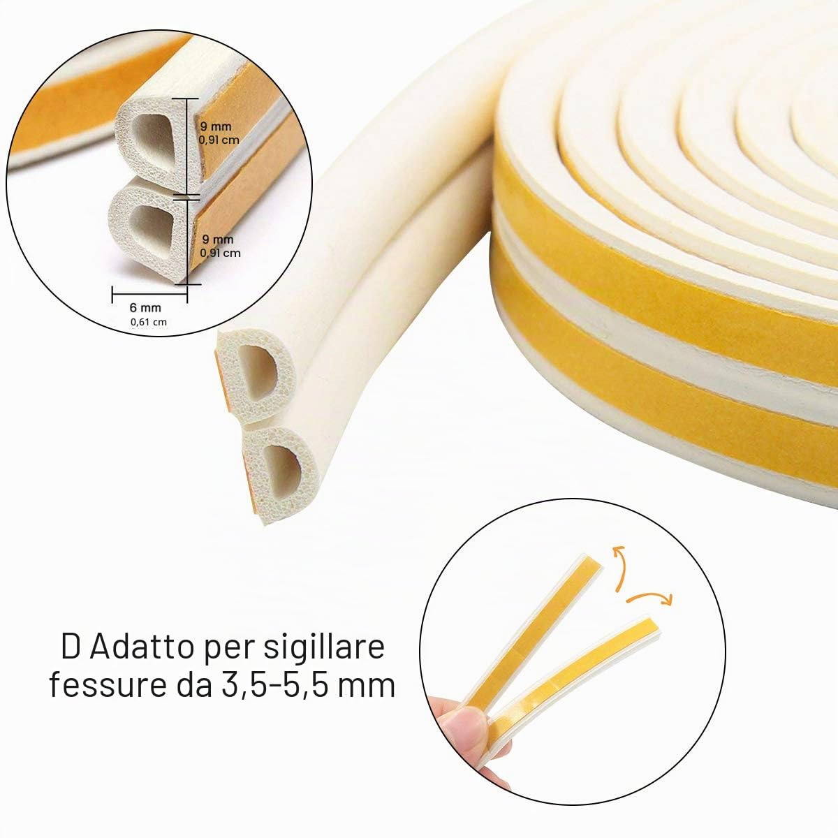 Guarnizione per Porte e Finestre Isolamento Striscia di Schiuma Nastro Paraspifferi Guarnizione Porta Finestra Isolante Anticollisione Gomma Striscia Sigillante Autoadesiva Profilo d Marrone