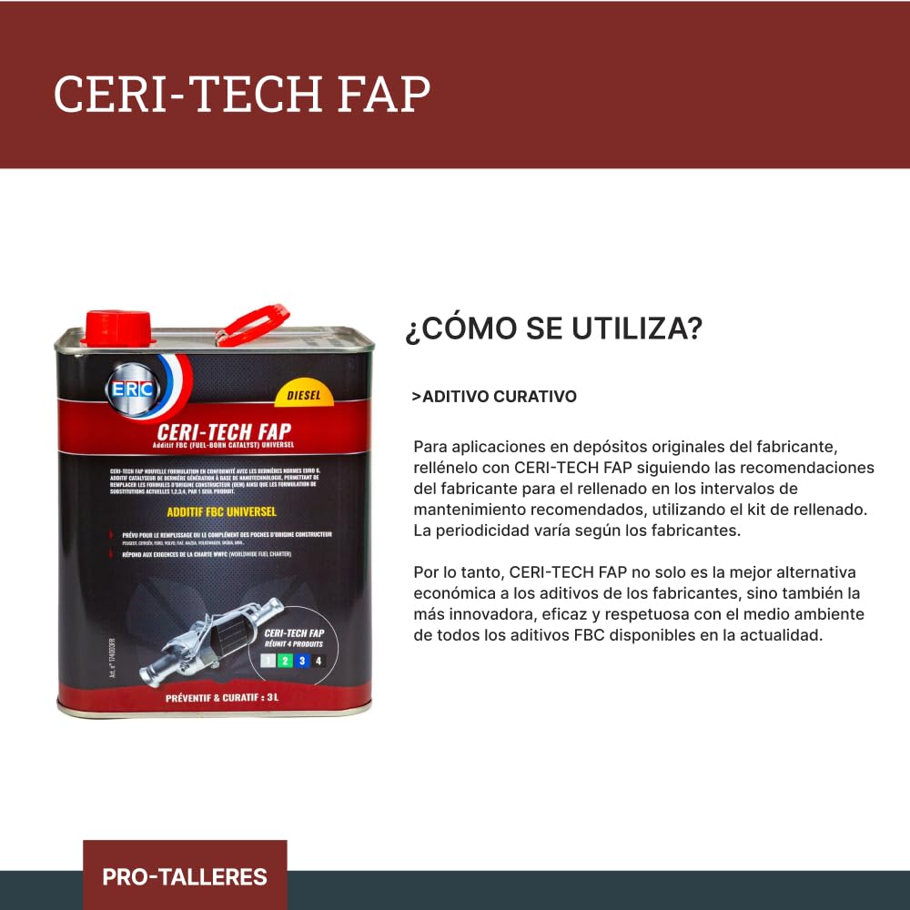 ERC - [Ceri-Tech FAP universal | Aditivo catalizador para motor Diesel | Reduce la temperatura de combustión | Preventivo y Curativo | Prolonga la vida útil del turbo | 3L