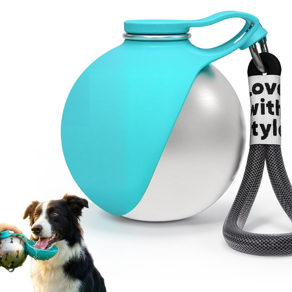 Dog Water Bottles for Walking, 2026 New 2-in-1 Portable Dog Water Bottle for Small Dogs, Pet Water Bottle with Bowl, Stainless Steel Bottles & Silicone Bowl for Walking Hiking Travel (Blue A, 1PC)