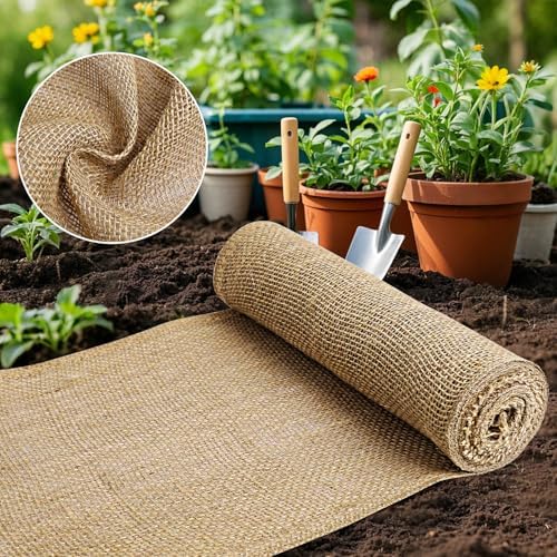 Burlap Fabric – Garden Burlap Fabric Roll Natural Jute Outdoor Fabric Burlap Weed Barrier Trees Trunk Wrap for Crafts Farmhouse Gardening Table Decor for Crafts (19.7″ x 5 Feet)