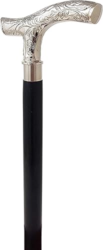 Miniatura 7 de AnNafi Bastón de madera de ébano negro y plateado latón  Bastón de madera natural tono para hombres y mujeres  Exhibición decorativa del personal