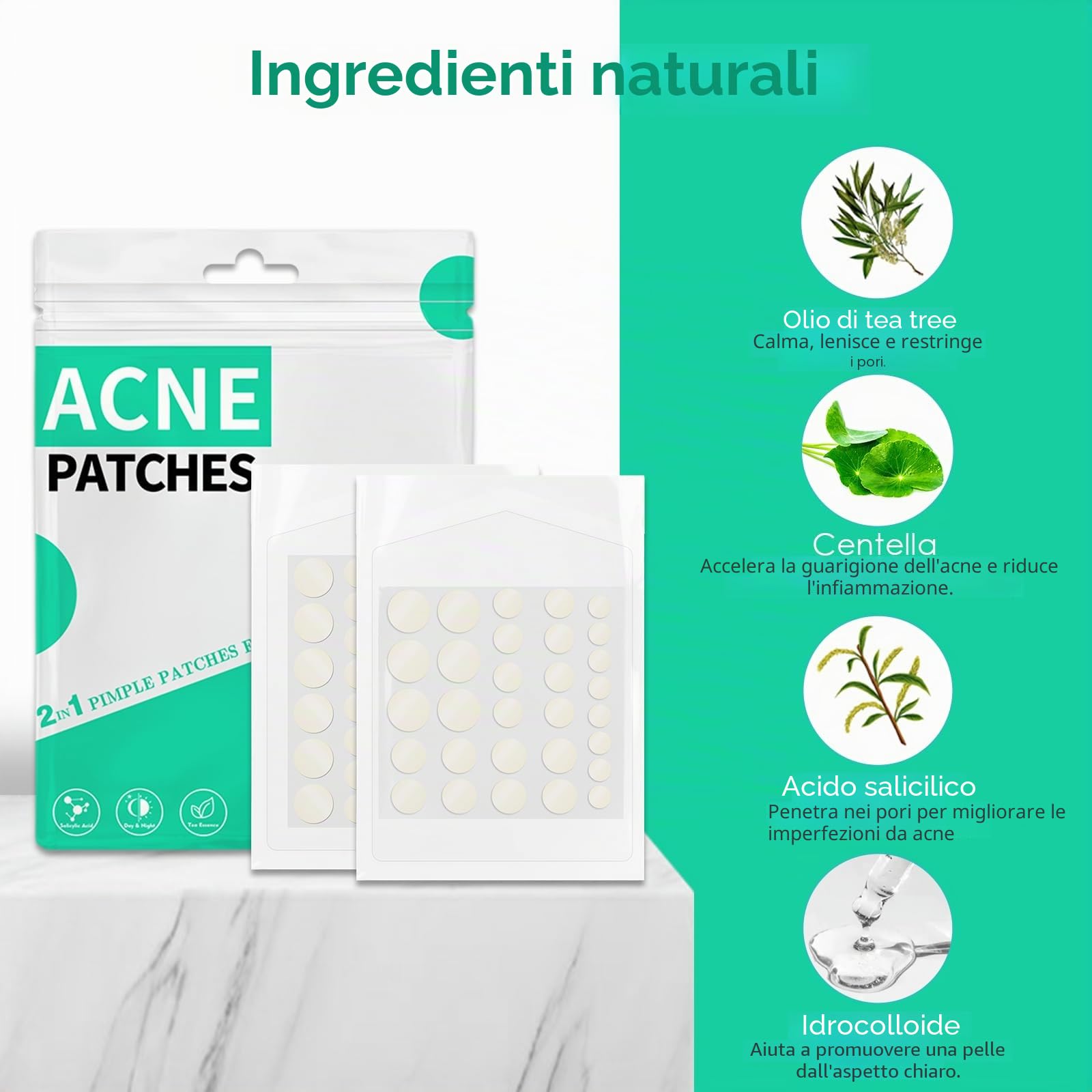 264 Pezzi Patch Brufoli Cerotto Brufoli Idrogel Pimple Patch Giorno e Notte Della Acne Patch 2-In-1 Cerotti Per Brufoli Impermeabile e Traspirante Invisibile Cerotti Brufoli Viso