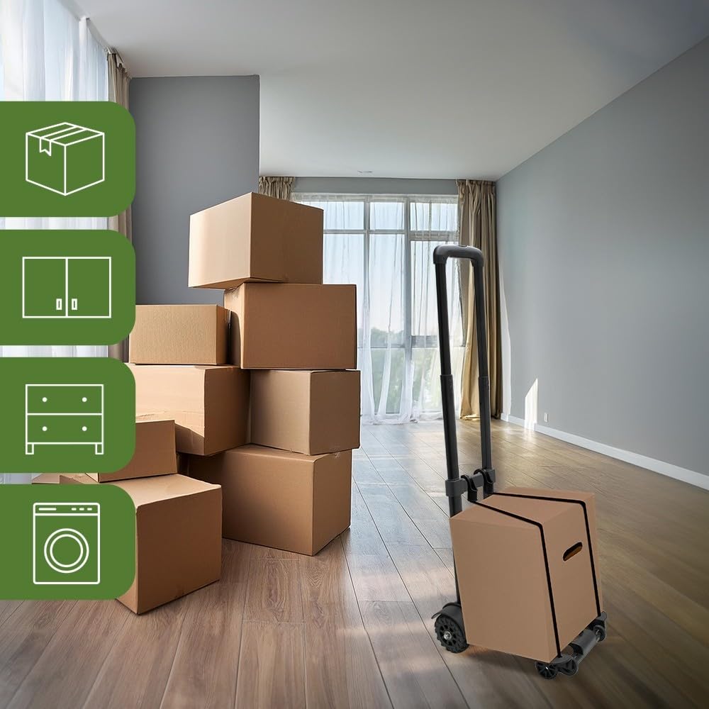 Pack and Move - Diable Pliable - 50Kg - Déménagement et Transport - Léger Compact - Petit Diable Manutention - Manche Télescopique - Tendeur intégré