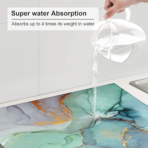 Vista 112 de Tapete de secado de platos de hojas florales verdes para encimera de cocina, 18 x 24 pulgadas, tapete absorbente reversible para platos Hoja floral