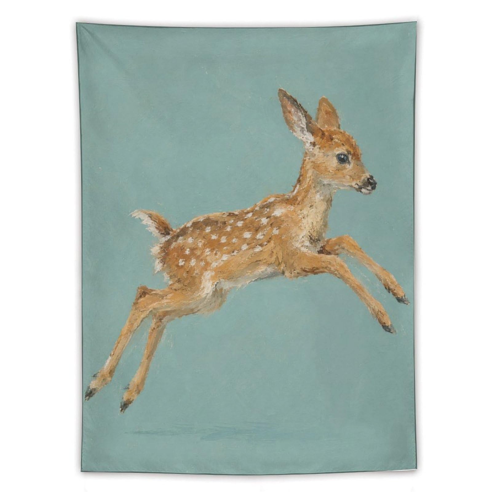 W7C8U2X3 Leaping Fawn Wall Tapestry, Realistic Illustration, Dorm Room