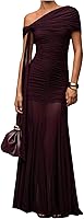 Verdusa Women's Off-Shoulder Corset Ruched Mesh Maxi Dress - Wedding Guest Formal Holiday Evening Gown