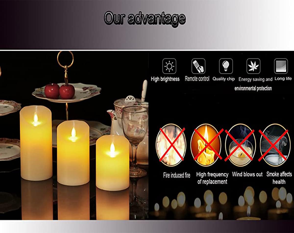 OSHINE flameless Candles, flameless Candlestick, flameless Battery Candles, Battery Remote Control Candles, LED Candles 3 Piece Set 4"5"6"H (3.15"D) Flash Flame with Remote Control and timed True Wax : Tools & Home Improvement