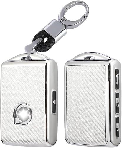SANRILY Funda para llavero con textura de fibra de carbono para Volvo XC90 XC60 S60 XC40 2020 2021 con control remoto de entrada sin llave, funda de