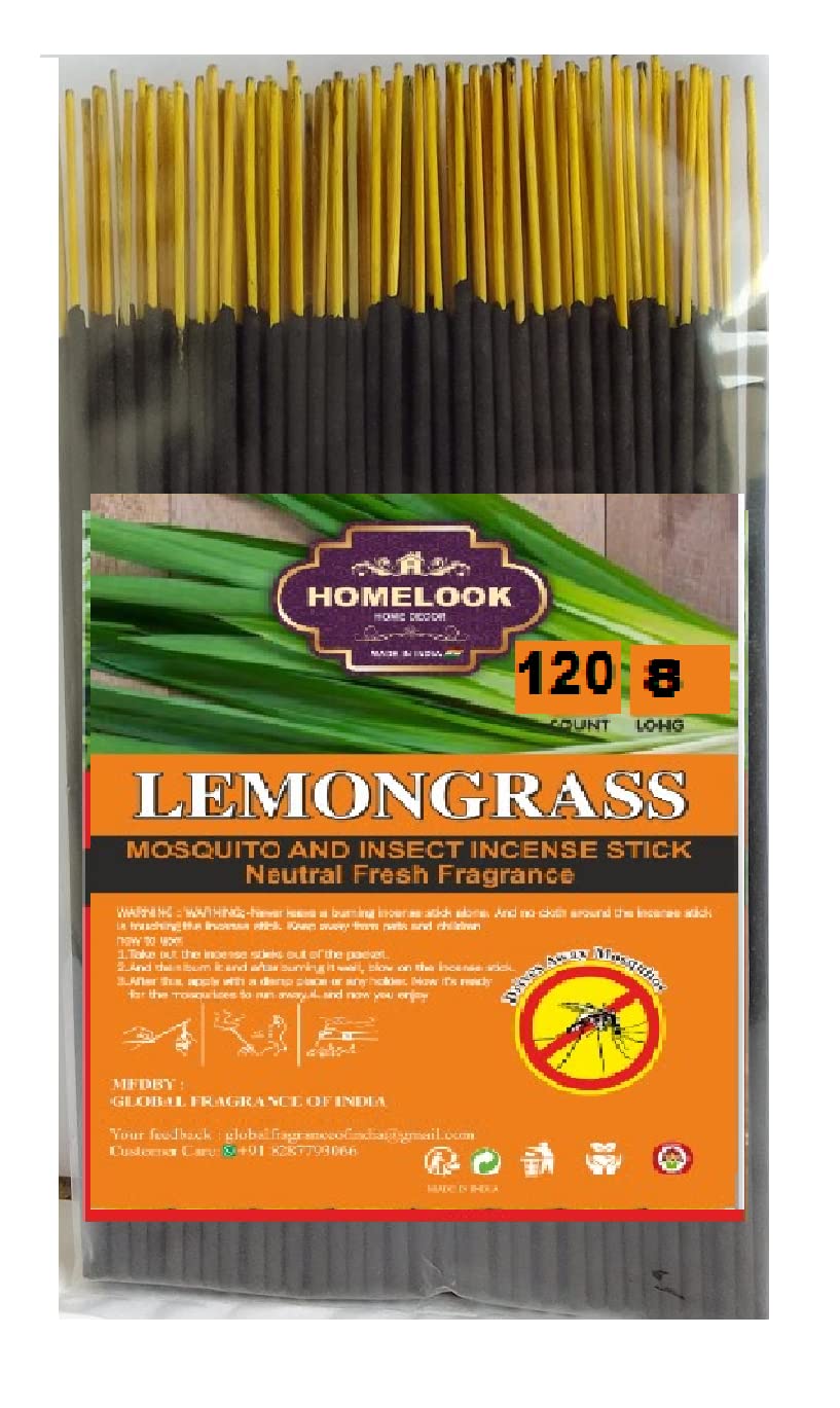 Lemongrass Mosquito Incense Stick Repellents 120 Natural & Herbal Get Out Agarbatti Pure Machar Anti- Mosquito Burn Time- 45 mins Approx Charcoal Free 100% (Pack of 1 X 120)