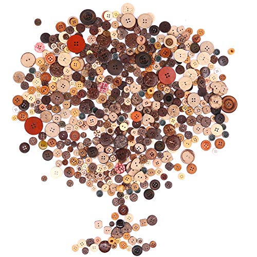 Rustark 650Pcs Resin Buttons Favorite Findings Basic Buttons 2 and 4 Holes Craft Buttons for Arts, DIY Crafts, Decoration, Sewing - Sizes Range from 0.28 to 1.18 Inch (Coconut Shell)