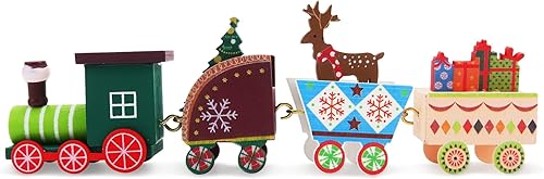 Miniatura 7 de Adorno de tren de madera de Navidad, mini decoración de tren pintado, juguetes de regalo para niños, adorno de mesa de Navidad para fiesta de