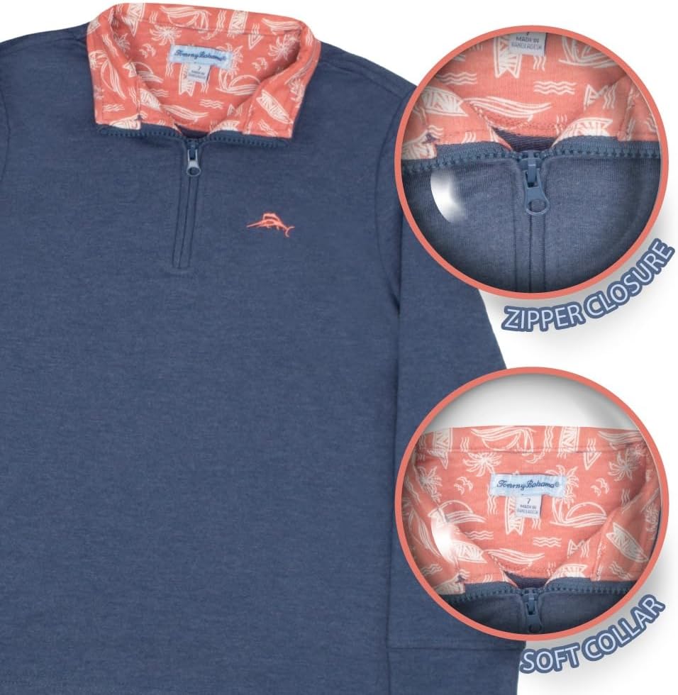 Tommy Bahama Boys Pullover Quarter-Zip Long-Sleeved Sweater & Pants Set, Casual 2-Piece Back to School Outfit for Kids - Image 2