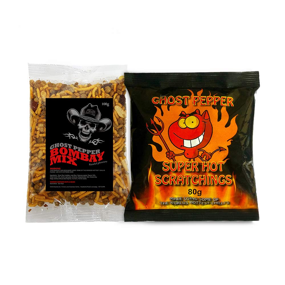 Chilli WizardsGhost Pepper Pork Scratchings & Ghost Pepper Bombay Mix Double Pack