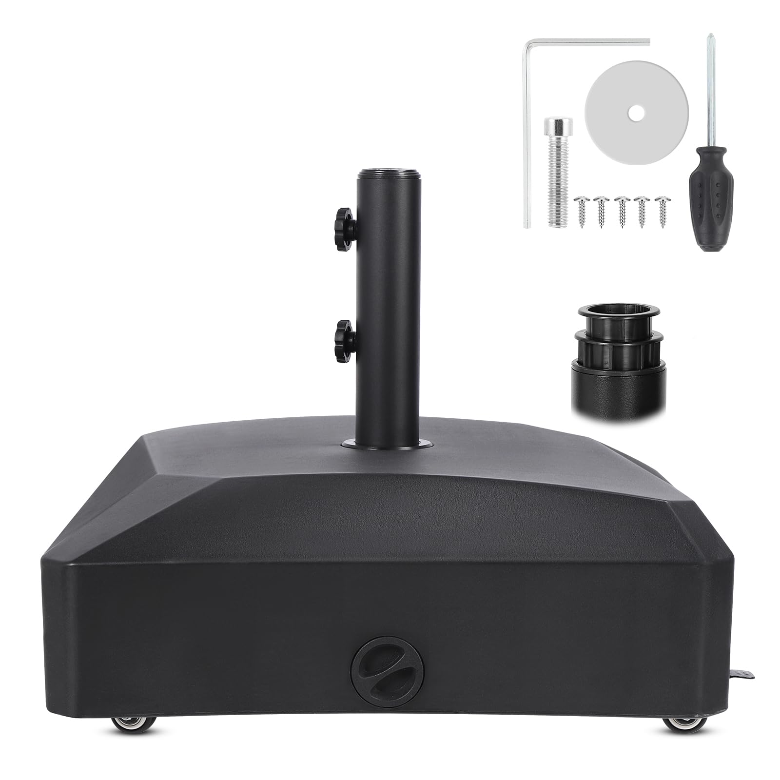 EVLIQUIL 81 lb Water Capacity Patio Umbrella Base Heavy Duty with Wheels Square Market Stand for Outdoor,Patio, Deck, Poolside,2 Locks 2 Knobs(Black)