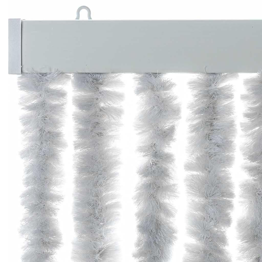 Rideau anti-mouches gris chenille 56 x 185 cm avec crochets, silencieux, amovible, pour porte de balcon, porte de terrasse, caravane, moustiquaire, lavable, sans perçage
