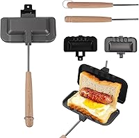 Vista 1 de Sartén para sándwich, sartén de doble cara para hornear sándwiches, antiadherente, sartén con tapa, para quesos a la parrilla para desayuno, Negro