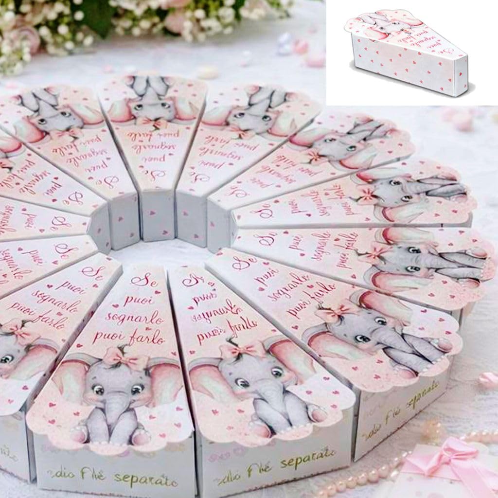 Regalami 25 Scatoline Portaconfetti a Forma di Torta per Battesimo, Comunione o Laurea, Complete di Bigliettino a Tema, Segnaposto e portaconfetti (Battesimo Bimba)