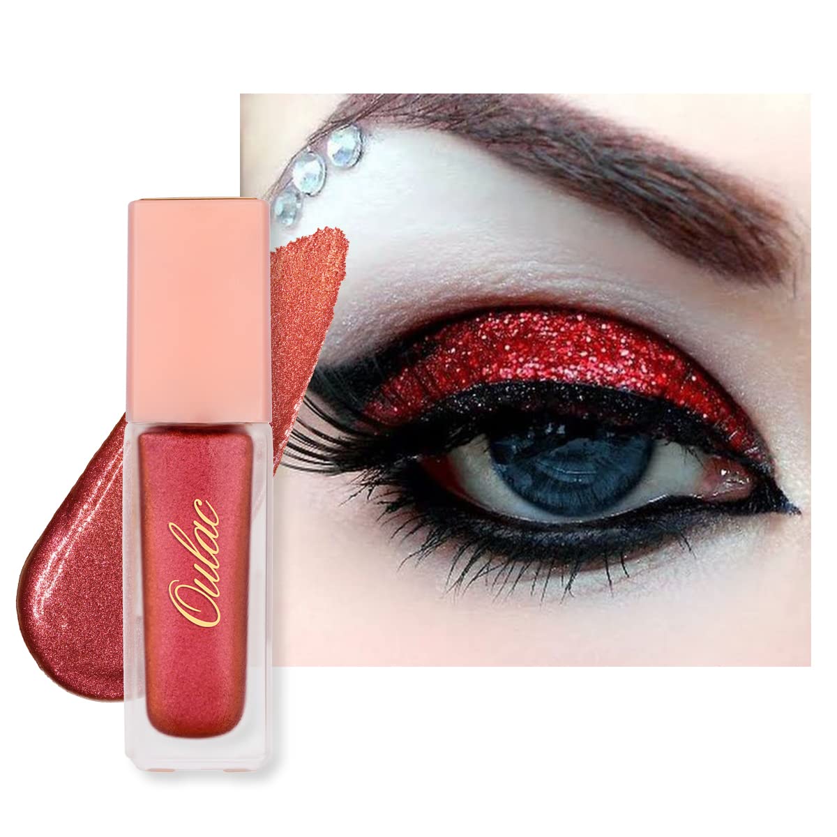 Oulac Liquid Glitter Eyeshadow – Metallic Rust Red Eyeshadow & Eyeliner with Duo Chrome Burgundy and Orange, Vegan, 6.8g, Red Star (18)