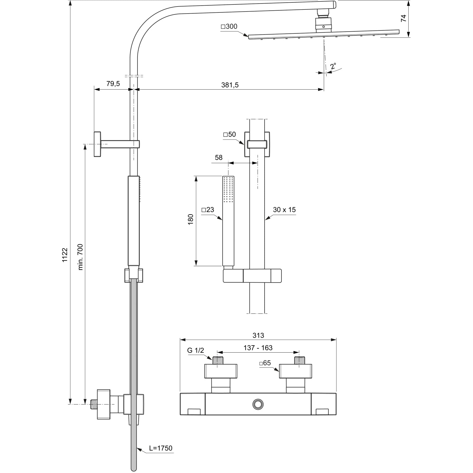 Ideal Standard - Ceratherm C100 Colonna doccia con termostatico esterno, Cromato