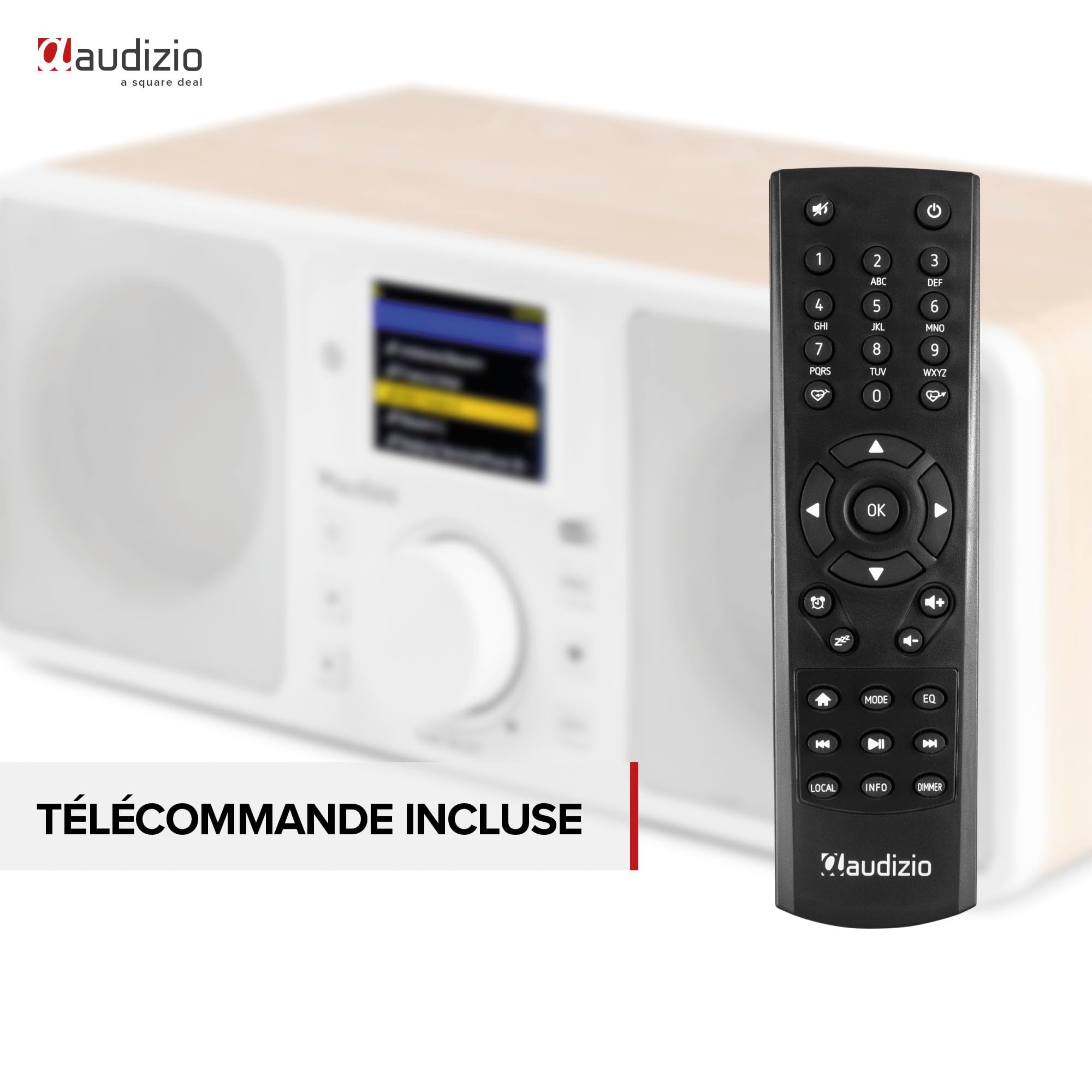 Audizio Rome - Radio Internet WiFi Stéréo Dab+ - Blanc, Récepteur Bluetooth, Écran de Couleur, Fonction Horloge et Timer, Télécommande Incluse, Idéal en Maison et Bureau