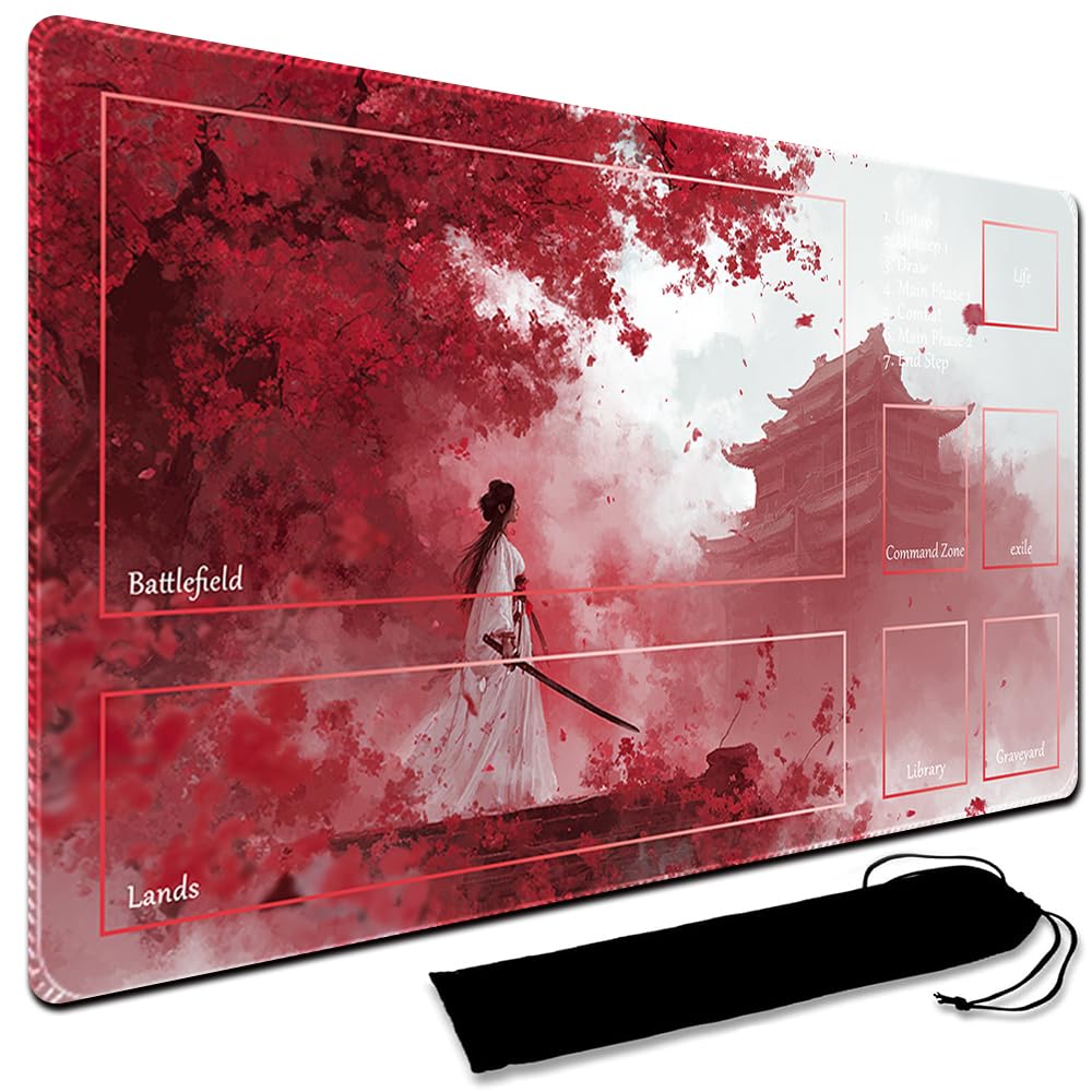MTG Playmat,With Storage black Bag Szie 60 x 35CM , With Zone MTG playmat Stitched Edges Game Play Mat Trading Card Game Playmats Mouse Pad Smooth Rubber Surface TCG Game Mat (With Zone,16)