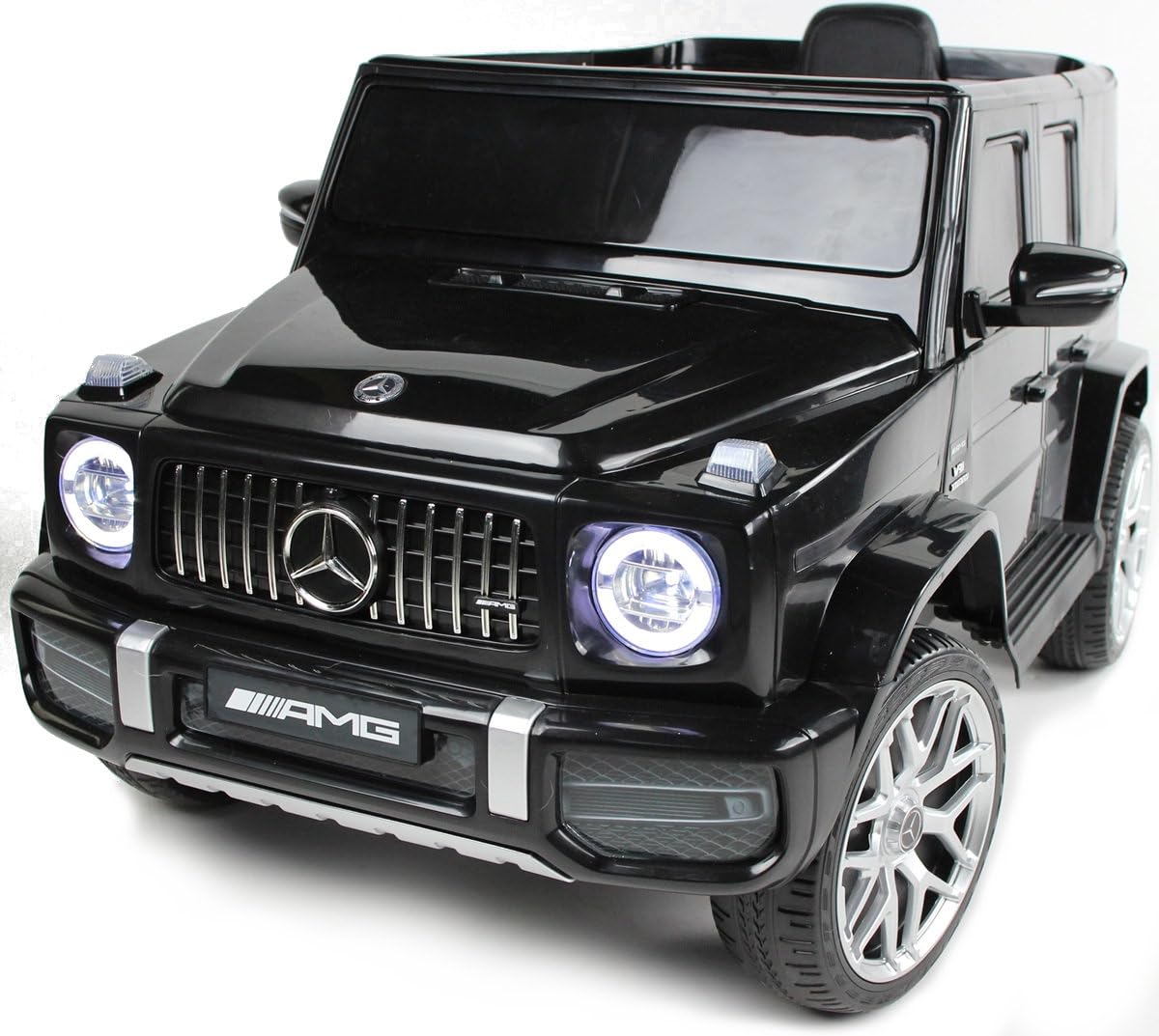 Playhouse Dziecięcy samochód elektryczny Mercedes G63 4 x 4 AMG 180 W, 12 V 9 Ah, skórzane siedzisko, 2 amortyzatory, koła EVA, pilot zdalnego sterowania, samochód dziecięcy (czarny)