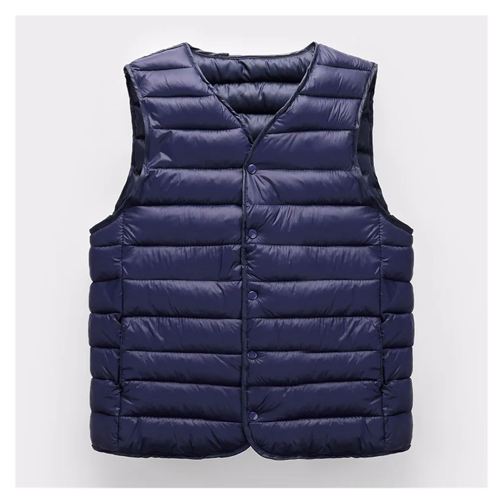 Chaleco cálido de invierno para hombre, ultraligero, cuello en V, sin mangas, con botones, plegable, forro de algodón cálido