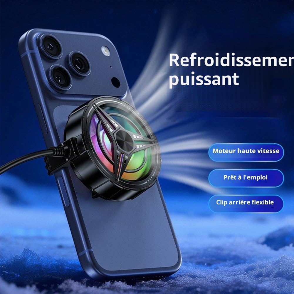 Refroidisseur de téléphone magnétique super puissant pour téléphone, ventilateur USB avec contrôle intelligent de la température et lumières RVB, 5500-6000 tr/min pour appareils mobiles