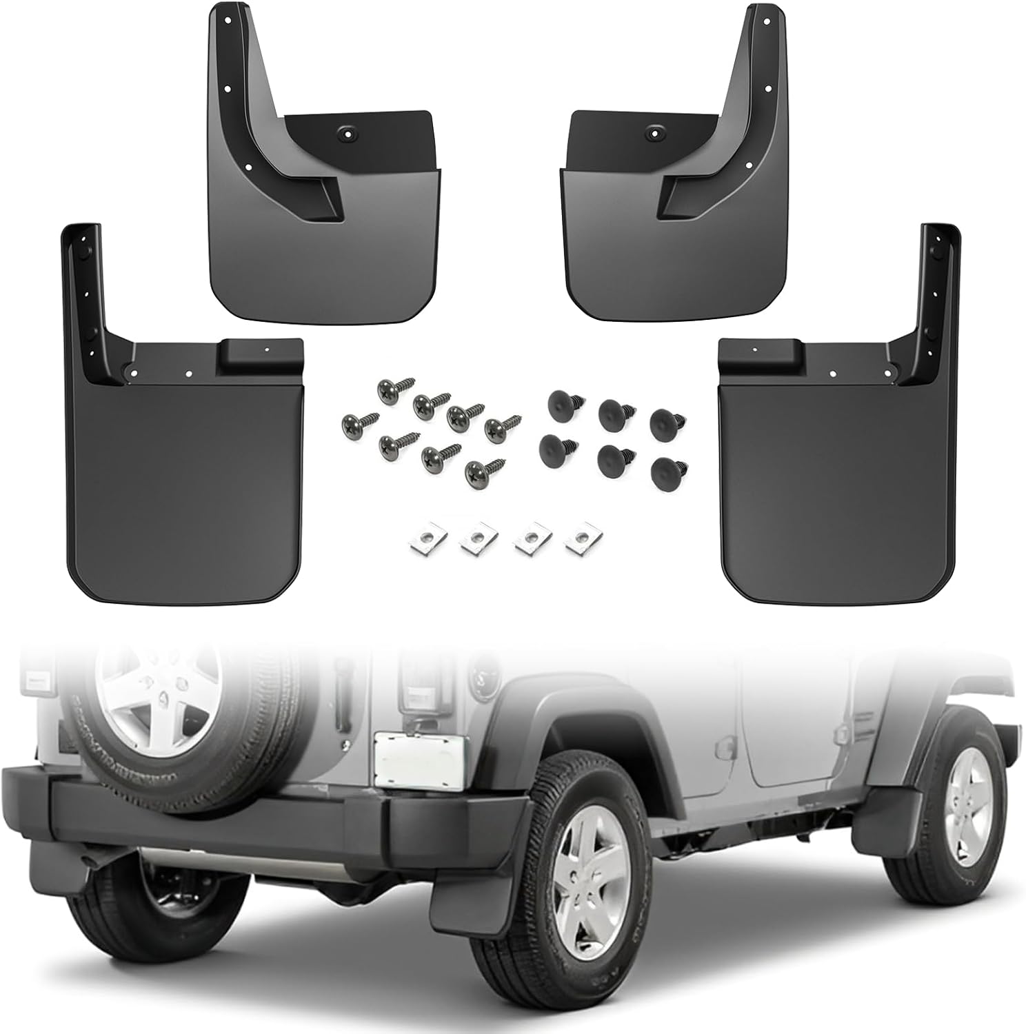 Front & Rear Mud Flaps for Wrangler JL 2018+, Heavy Duty Splash Guards for Jeep Wrangler JL 2018-2025 Accessories Replace OEM #82215333 82215332AB (Exclude Rubicon) 4PCS