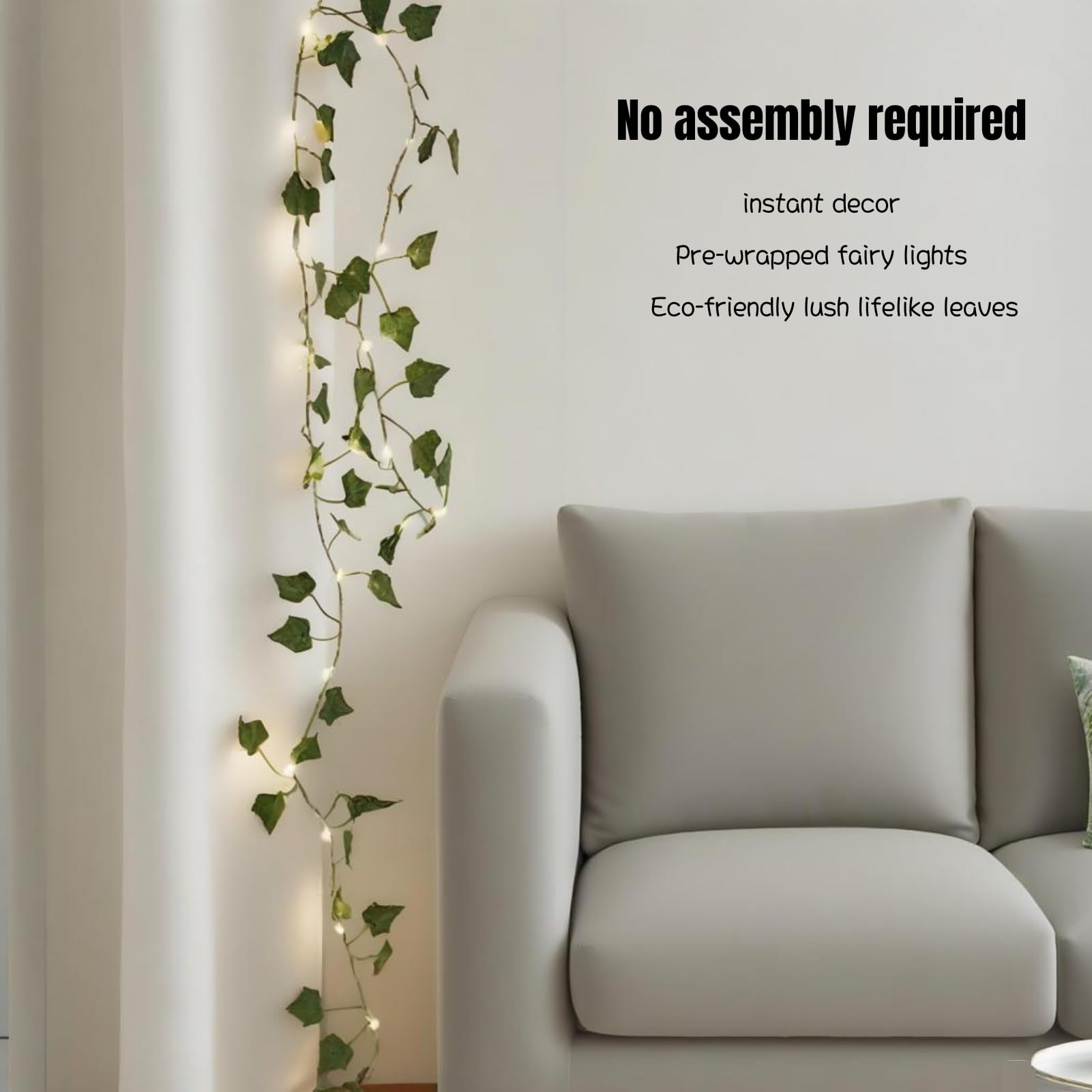 Vine con luces de hadas de 40 pies, 120 luces LED de hiedra con enchufe USB y luces de hoja que funcionan con pilas, con temporizador, 8 modos, luz decorativa remota para dormitorio, boda