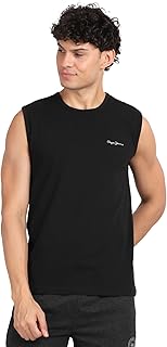 pepe jeans Cotton Innerwear Men's Solid Regular Fit Vest (ATV02_Black, Medium-picture-46