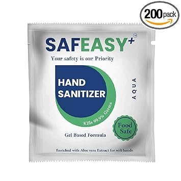 Craiceann Organic Safeasy Instant Hand Sanitizer Pouch 200 Sachets (1.5ml Each) | No Soap, No Water Use and Throw Alcohol Based Hand Sanitiser Sachet (Pack of 1)