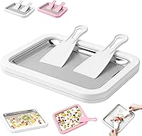 At-Home Rolled Ice Cream Maker Kit with Instant Freeze Plate & 2 Scrapers - DIY Tray for Kids, Adults & Family Fun, Easy Homemade Desserts (White)