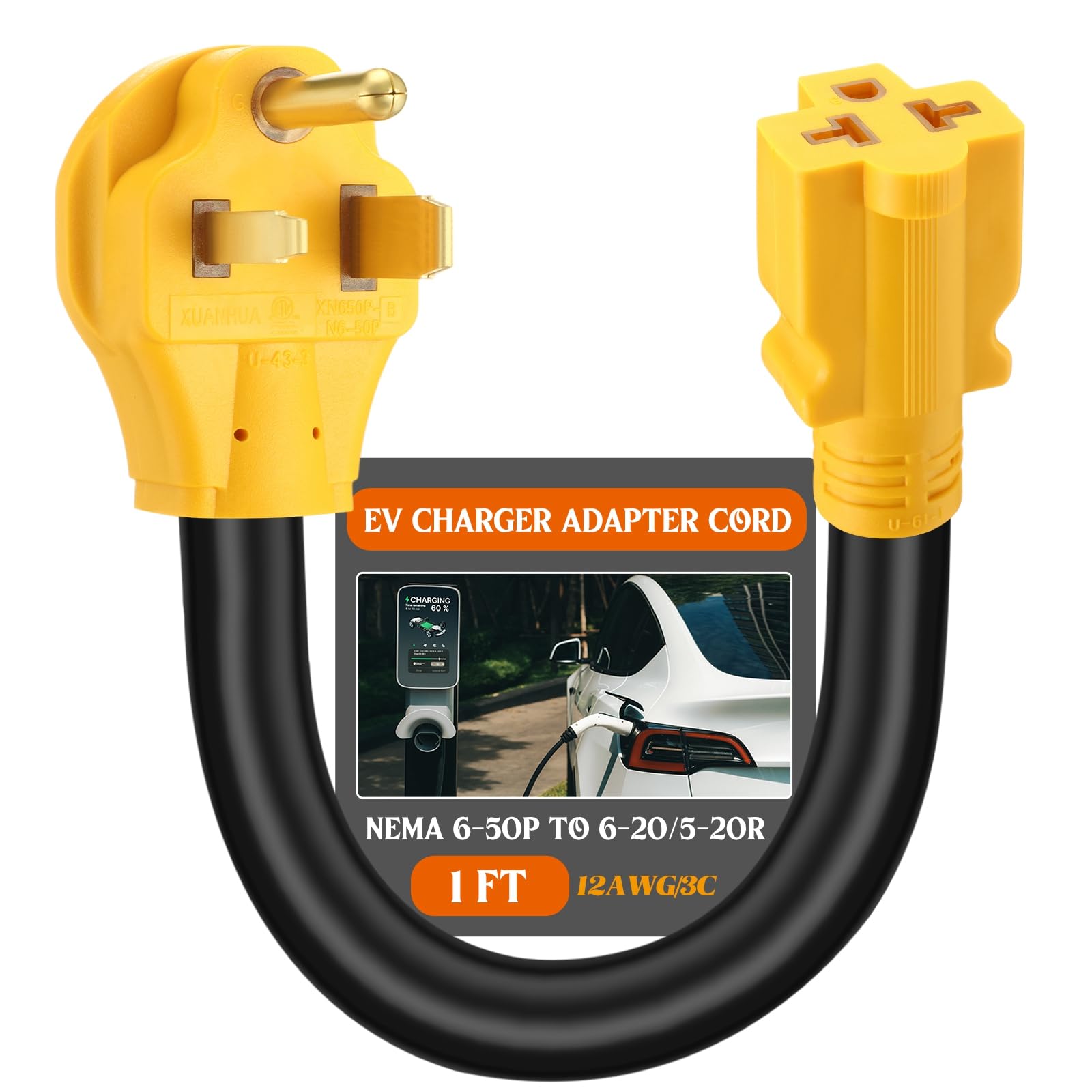 Tellegloww 6-50P to 6-20/15R or 5-20/15R Welder EV Adapter Cord Compatible with NEMA 50 Amp 3 Prong 240V to 20/15 Amp 3 Prong 240V 6-20/15R or 5-20/