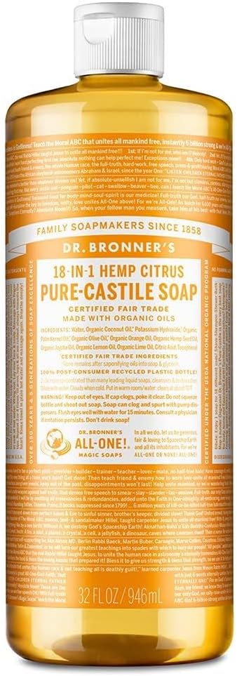 Dr. Bronner's Magic Soaps 18-In-1 Hemp Citrus Orange Pure Castille Soap, 32-Ounce Bottles