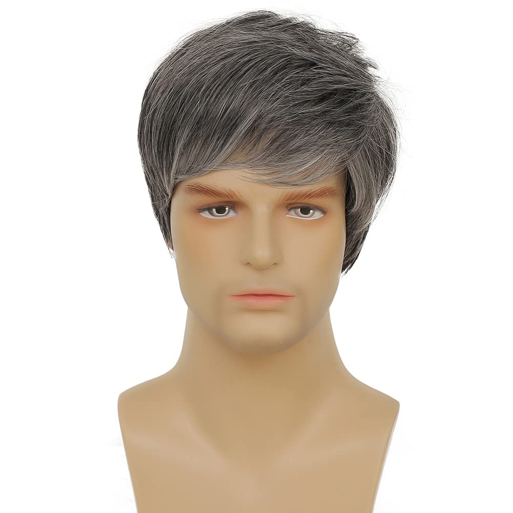 Mens Short Grey Wig Layered Natural Synthetic Gray Cosplay Costume Daily Wigs for Men Male Guy - Image 2