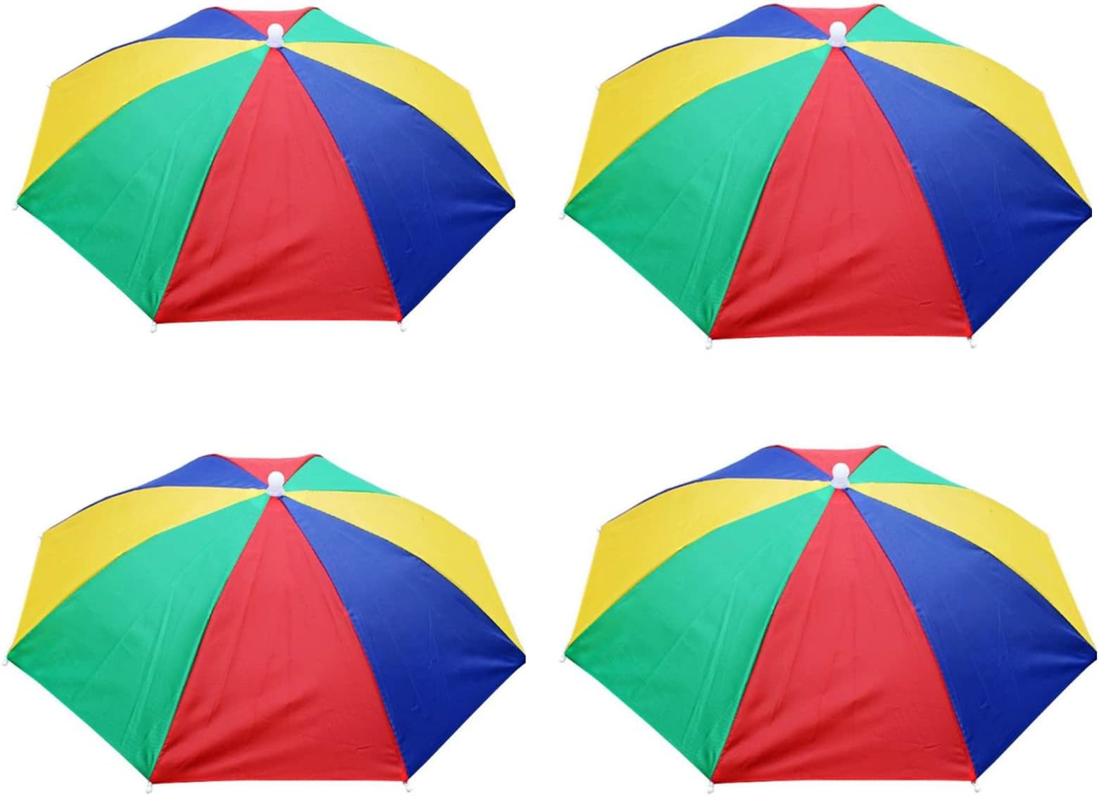 4 Pack Umbrella Hat, Sports Head Umbrella Hats for Adult Kids Women, 21" Diameter Folding Waterproof Rainbow Fishing Headwear for Outdoor Party Beach Hiking