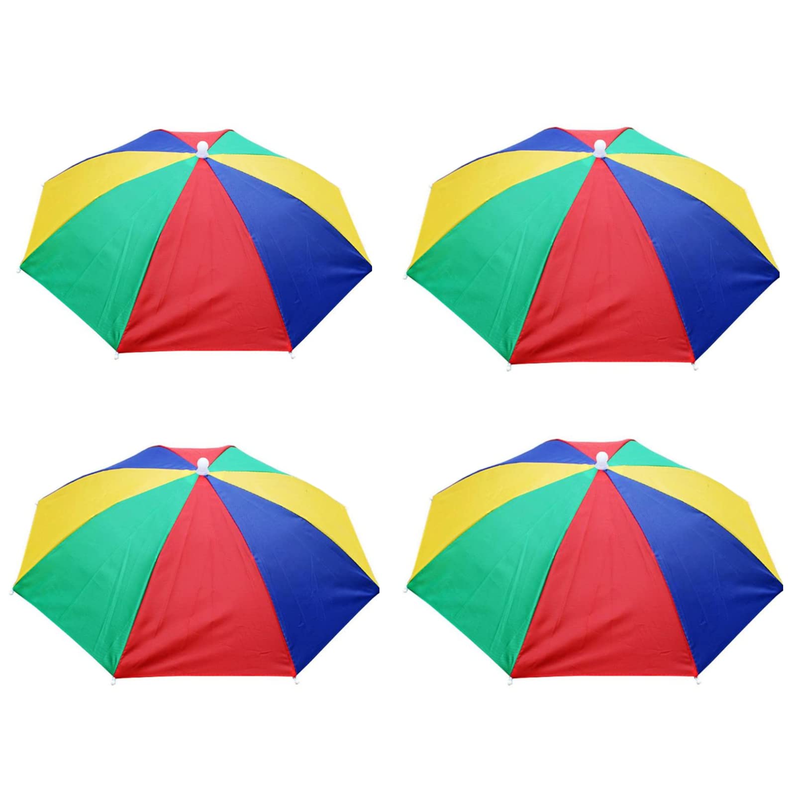 4 Pack Umbrella Hat, Sports Head Umbrella Hats for Adult Kids Women, 21" Diameter Folding Waterproof Rainbow Fishing Headwear for Outdoor Party Beach Hiking